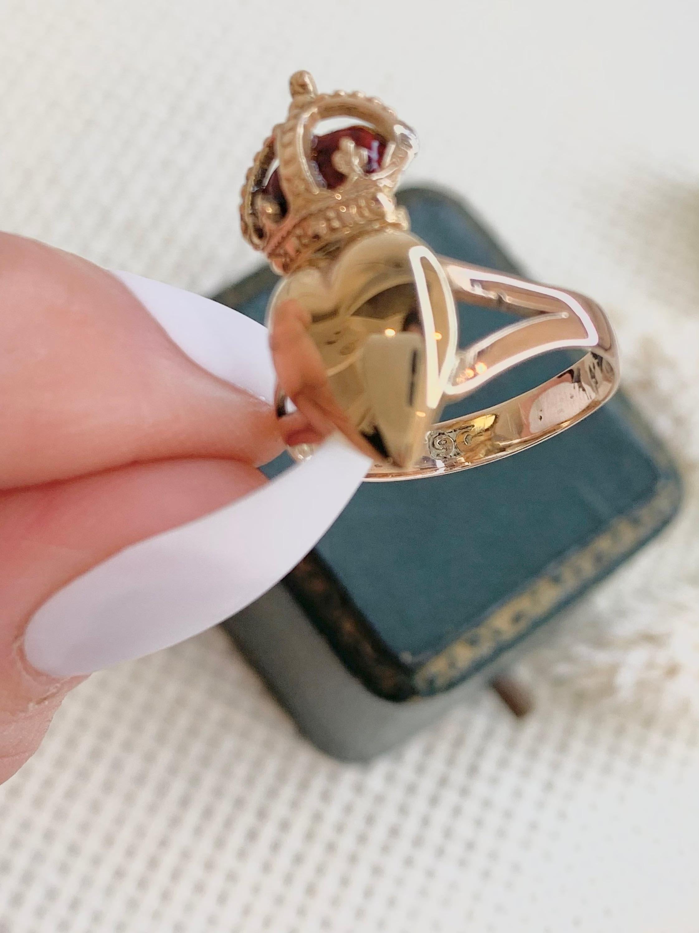 Antique 9ct & Enamel Victorian Crowned Heart Ring 1