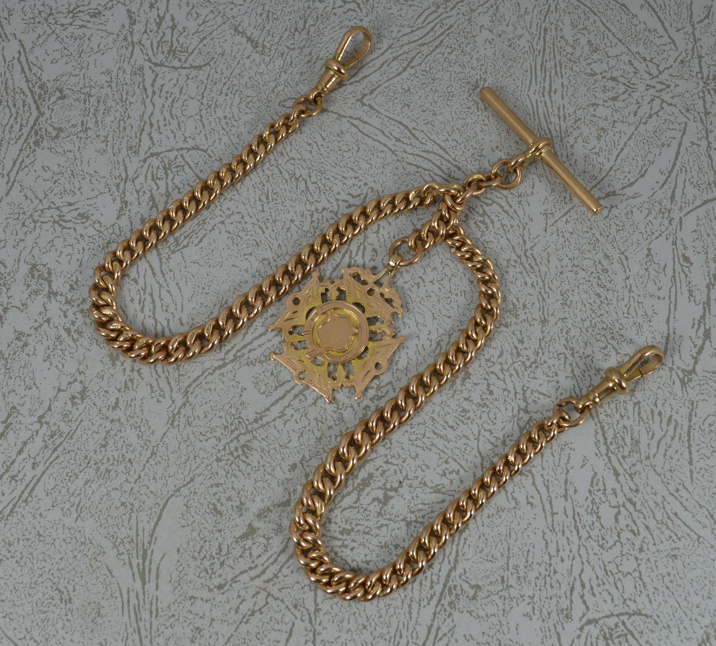 Antique 9ct Gold Pocket Watch Double Albert Chain and Fob In Good Condition In St Helens, GB