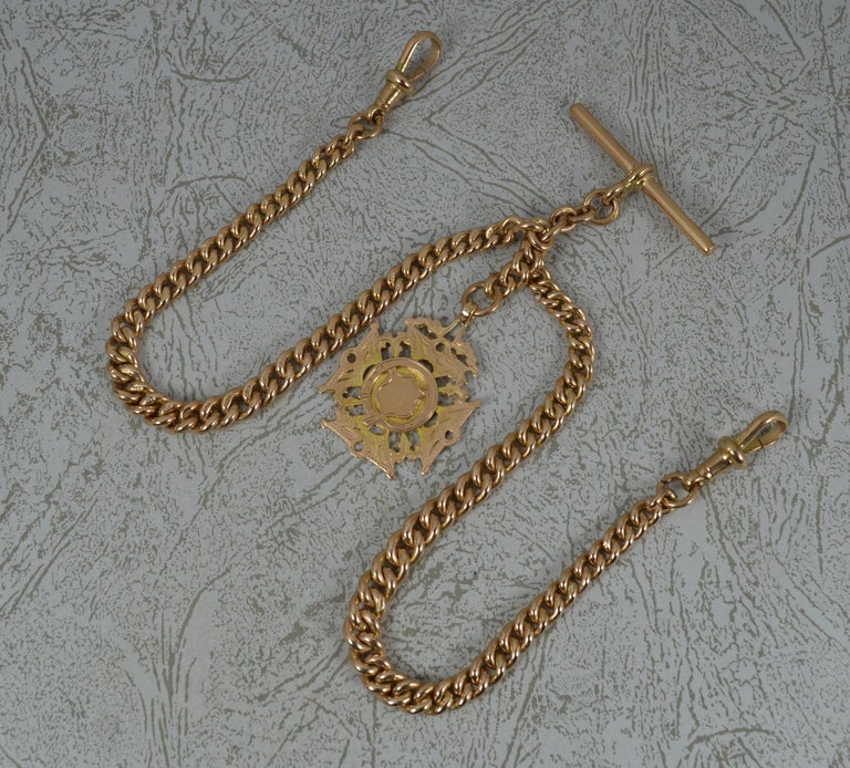 Antique 9ct Gold Pocket Watch Double Albert Chain and Fob For Sale at 1stDibs