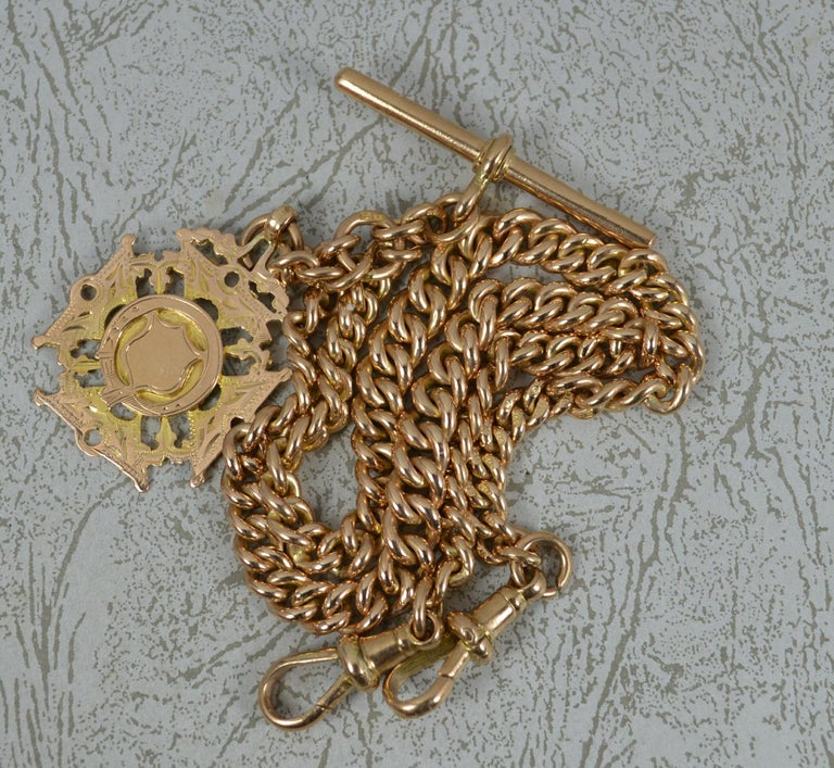 Antique 9ct Gold Pocket Watch Double Albert Chain and Fob For Sale at 1stDibs