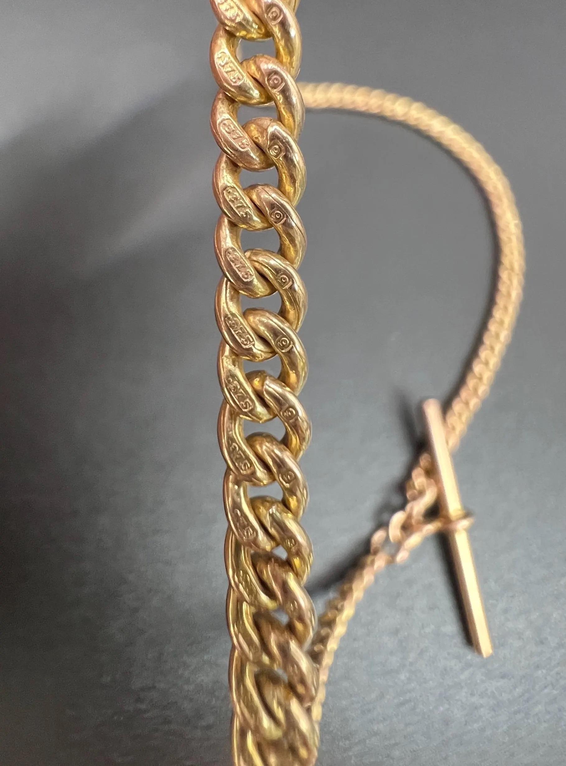 Antica catena Albert Link in oro 9ct da 15 3/4 pollici con marchio Birmingham 1923 In condizioni buone in vendita a Brighton, GB