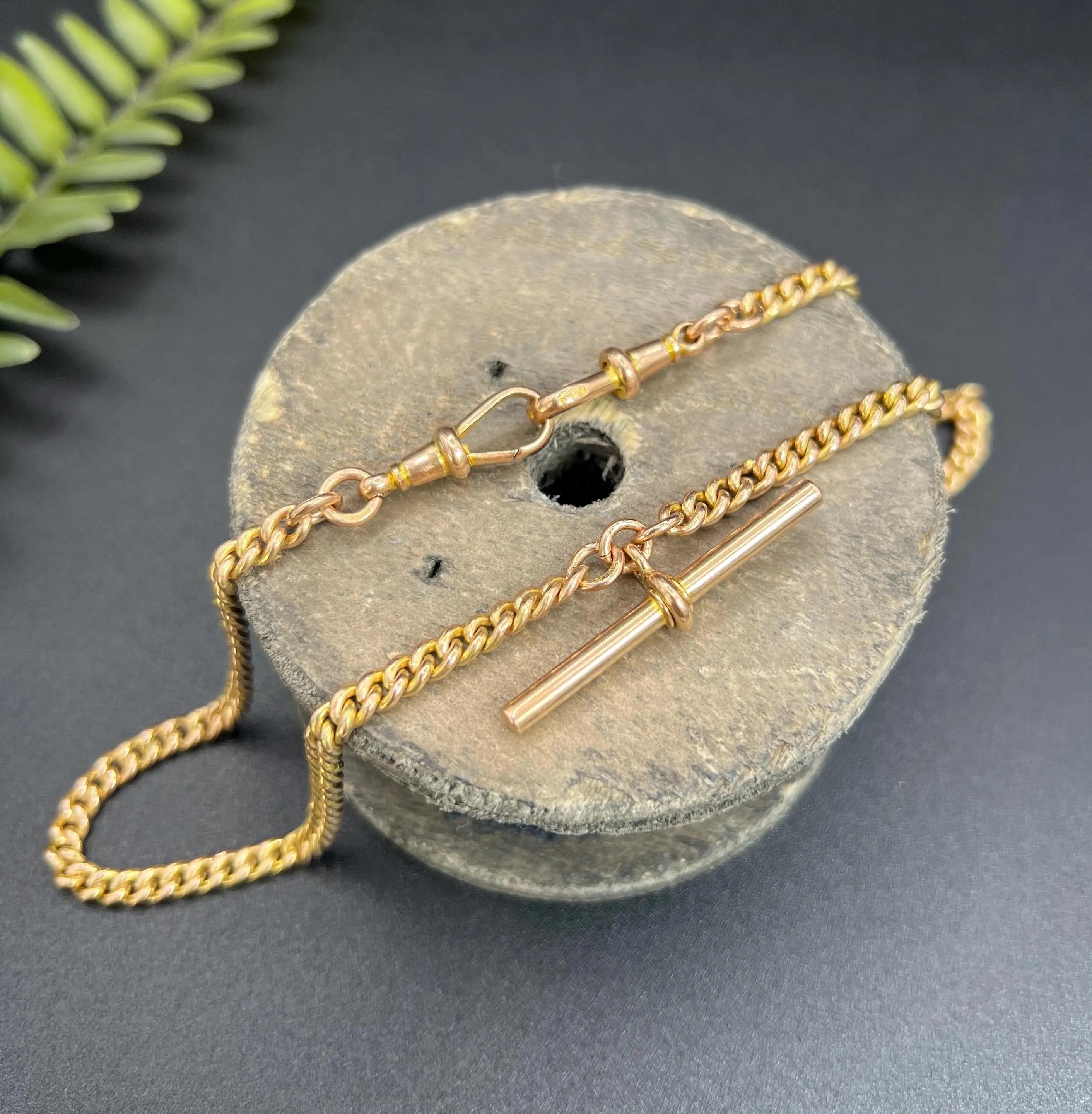 da uomo o donna Antica catena Albert Link in oro 9ct da 15 3/4 pollici con marchio Birmingham 1923 in vendita