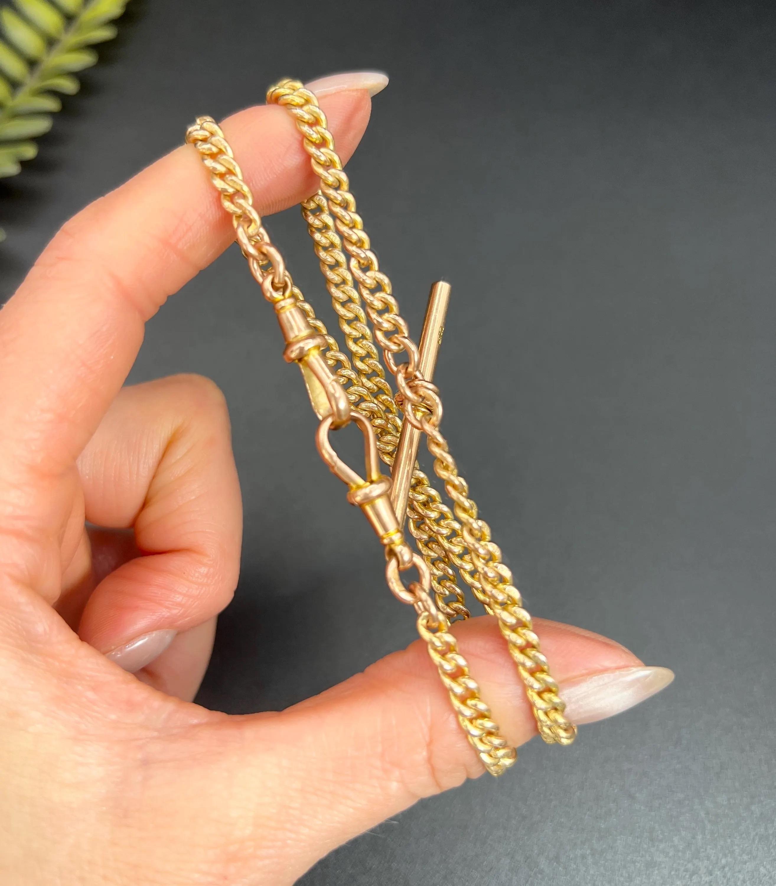 Antica catena Albert Link in oro 9ct da 15 3/4 pollici con marchio Birmingham 1923 in vendita 4