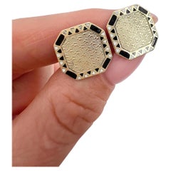 Antique 9ct Gold 1920s Art Deco Octagonal Shaped Engine Turned Enamel Cufflinks