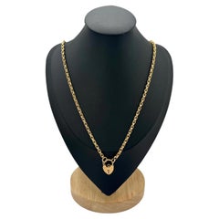 Collana con catena a maglie fantasia in oro 9ct, 21 pollici con chiusura a lucchetto a cuore