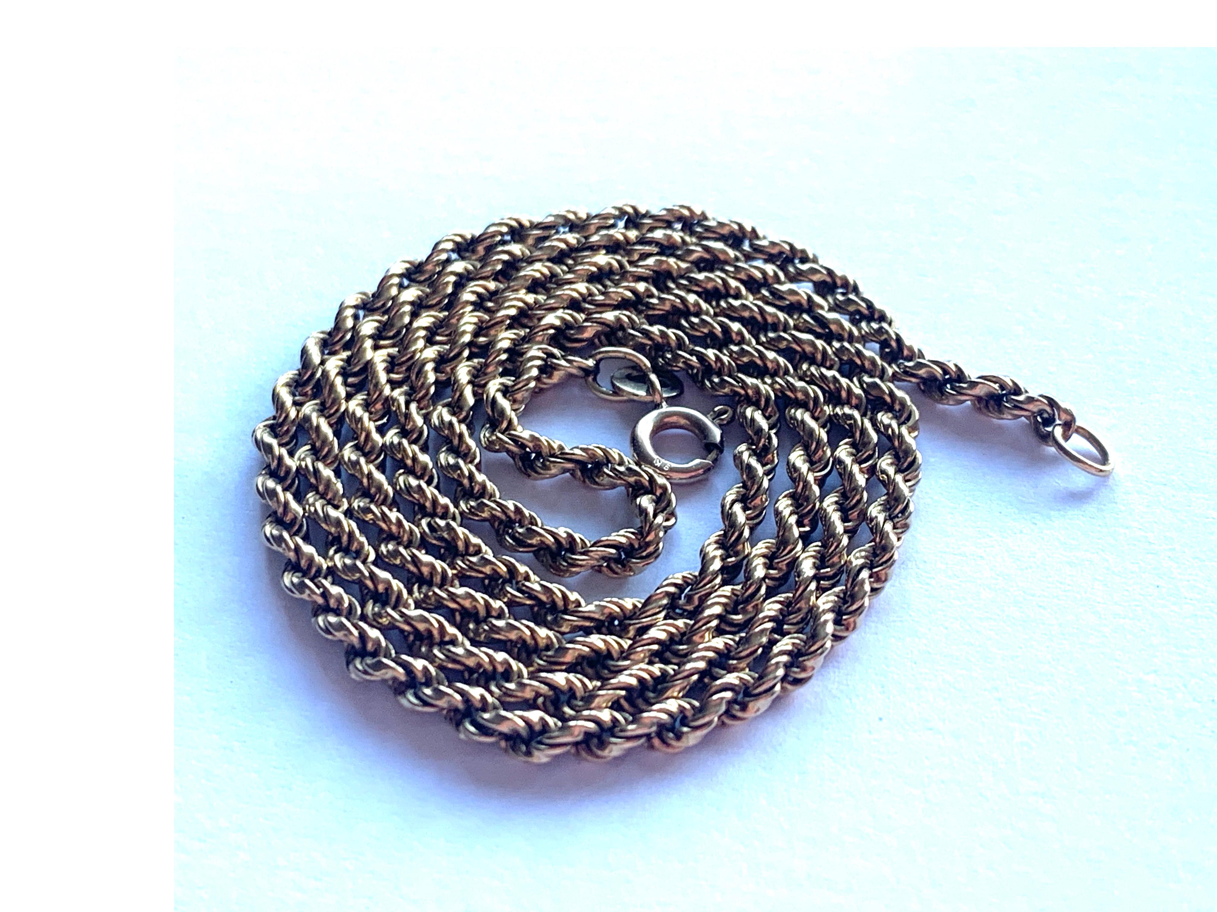 Art Deco Antique 9ct Gold Rope Chain  For Sale