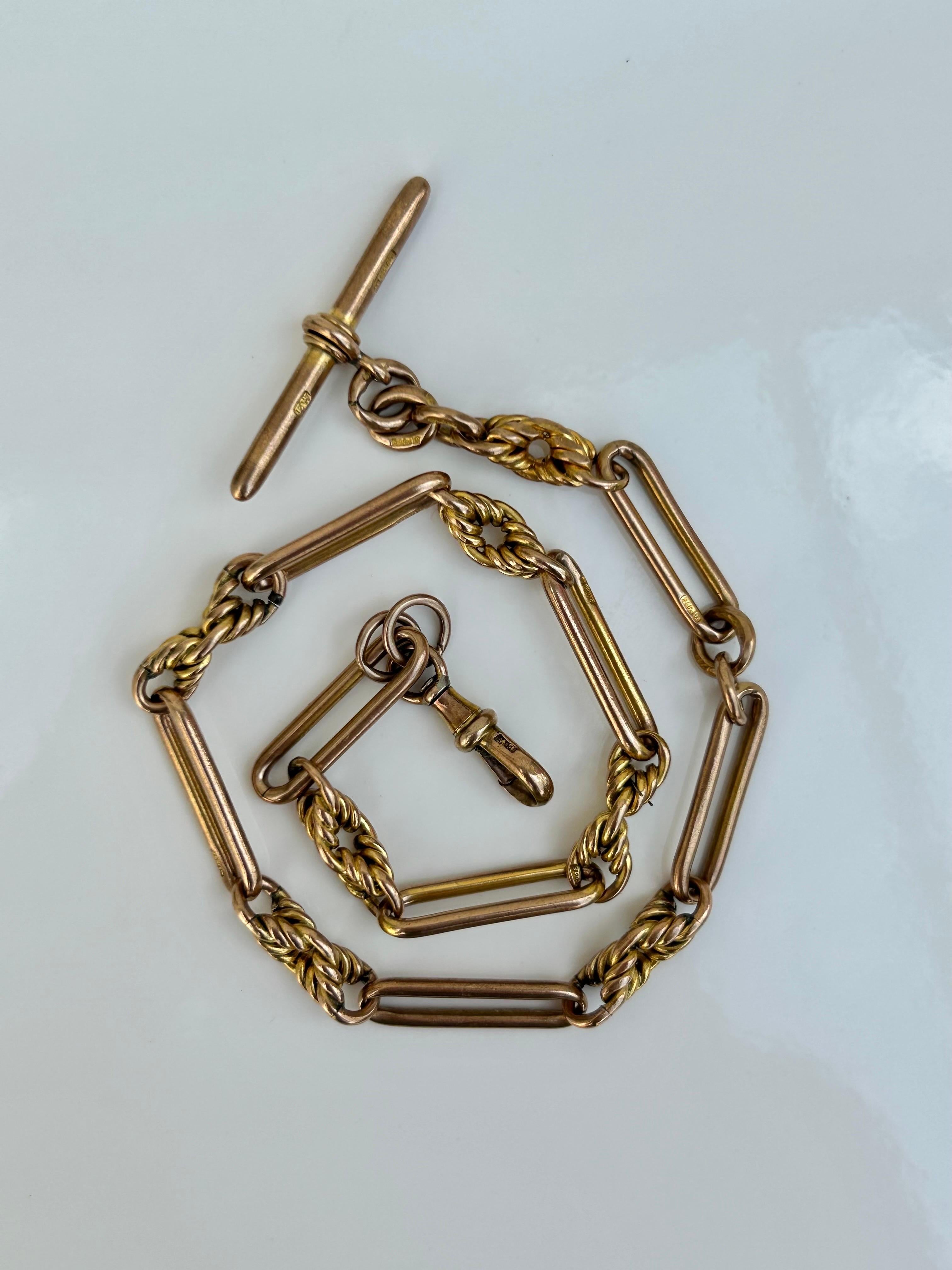 Antique 9ct Gold Albert Trombone and Twist Design Necklace 

Gorgeous gold twist links!! Shorter in length 

The item comes without the box in the photo but will be presented in a Howard’s Antique gift book

Measurements: weight 39.48g, length 36cm,