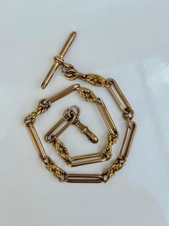 Antique 9 Carat Gold Albert Trombone and Twist Design Necklace