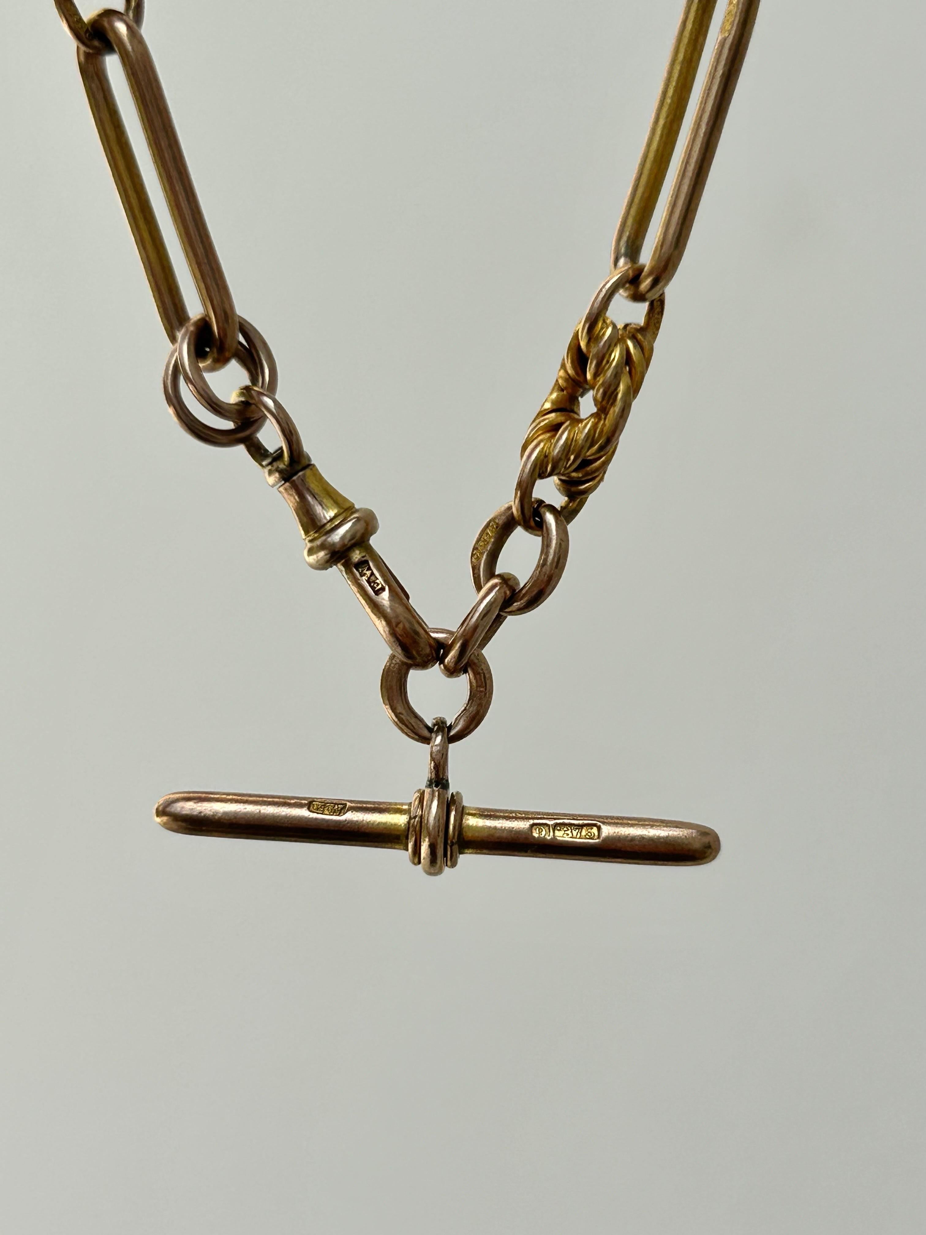 Antike 9ct Gold Albert Posaune und Twist Design Halskette  für Damen oder Herren im Angebot