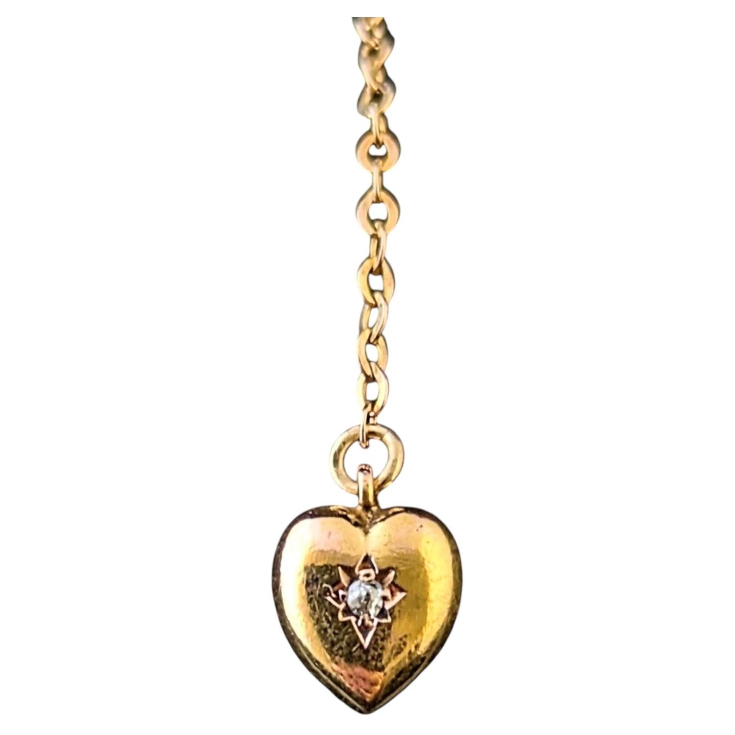 Antique 9ct gold and diamond puffy heart charm, tiny pendant
