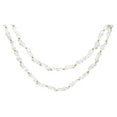 Antique 9ct Gold Art Deco Quartz Bead Necklace Double Chain 375 Purity 16 Inch