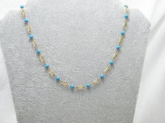 Antique 9ct Gold Art Deco Turquoise Bead Necklace Twist Chain 375 Purity 19 Inch