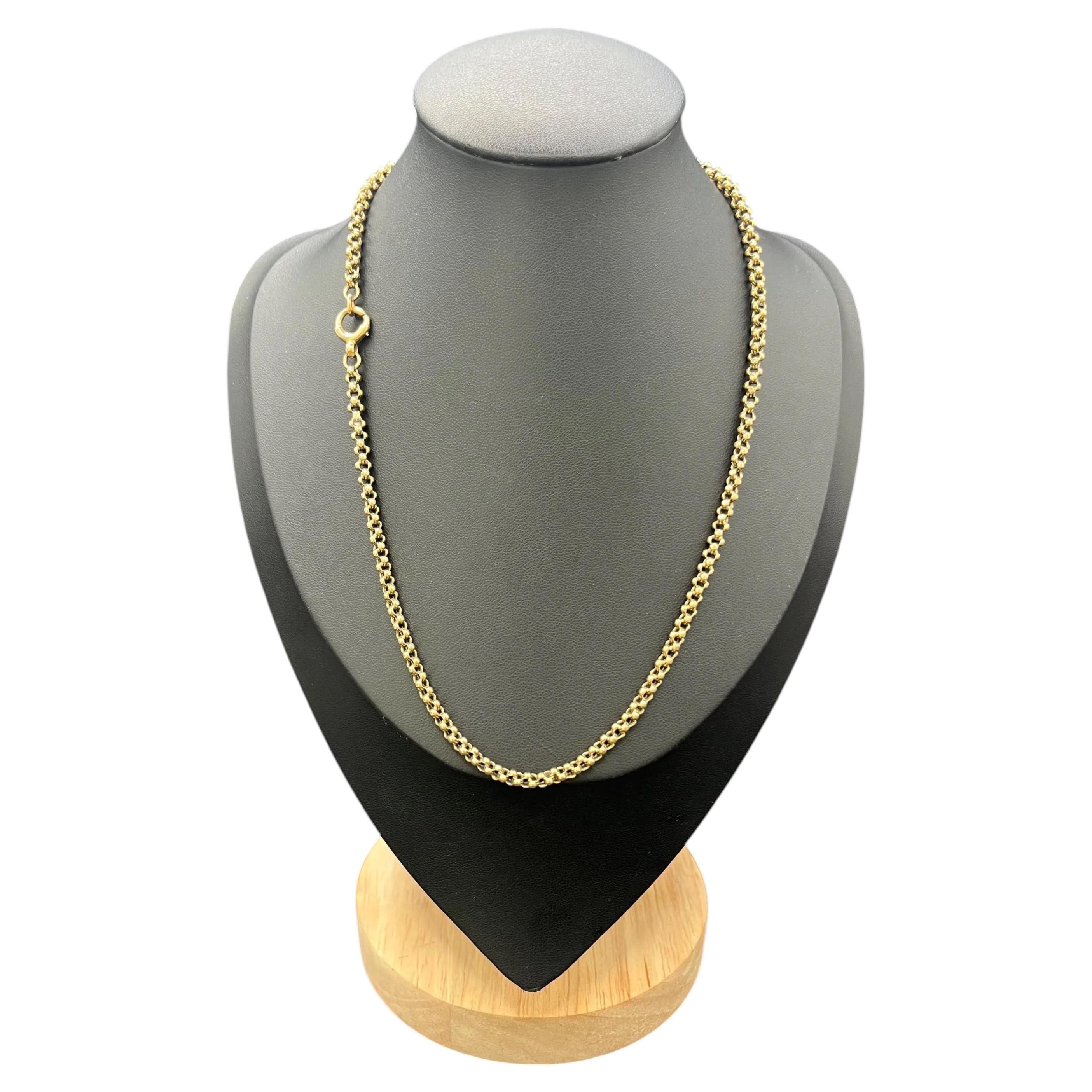 Antique 9ct Gold Belcher Chain: Edwardian 17 Inch Necklace For Sale