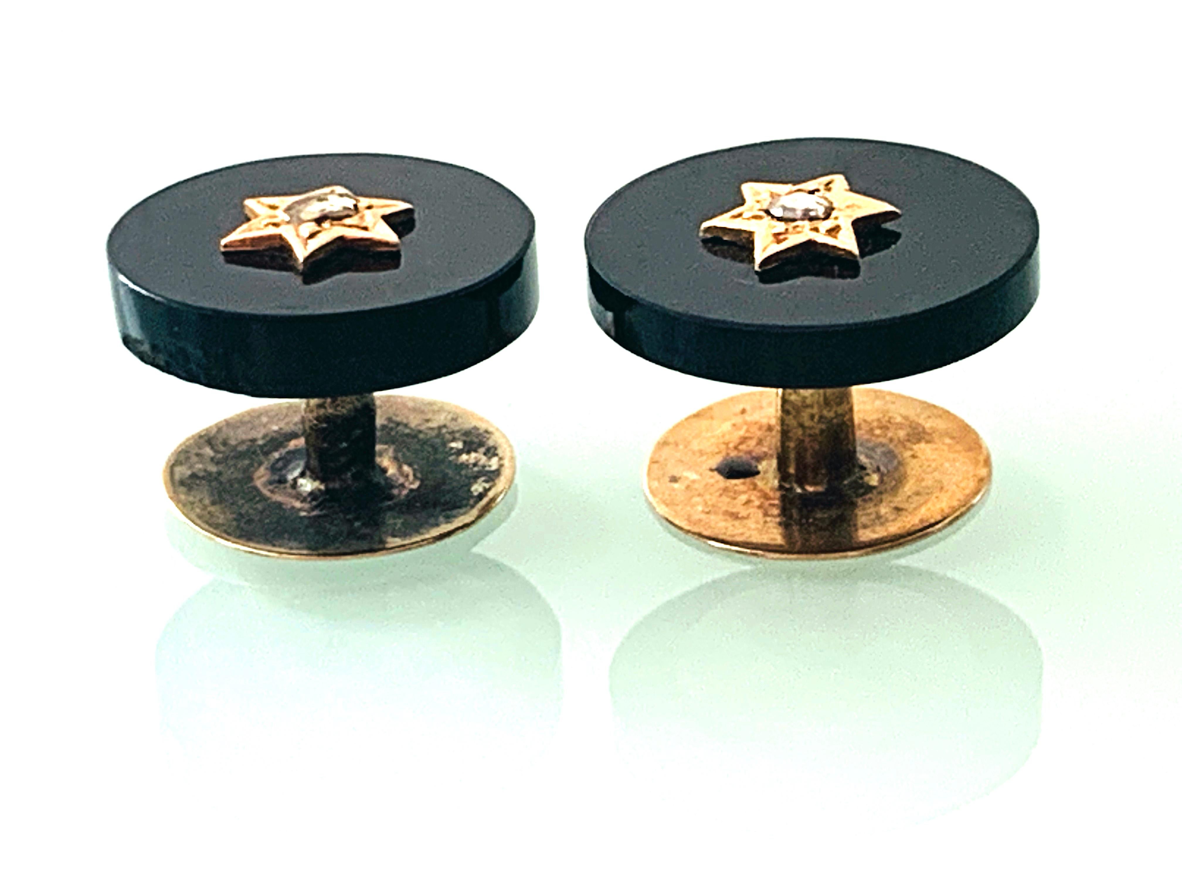 Botonera de camisa antigua de oro de 9 ct, ónix negro y diamantes en Bueno estado para la venta en London, GB