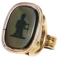 Antique 9ct Gold & Carved Bloodstone Intaglio Fob/Seal with a Man's Torso