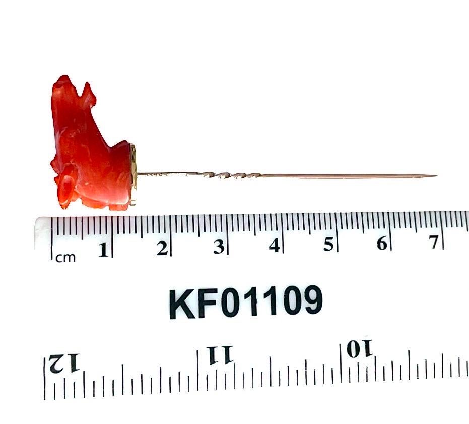 Antique 9ct gold carved coral horse stick tie pin in original box, Equestrian 9k For Sale 9