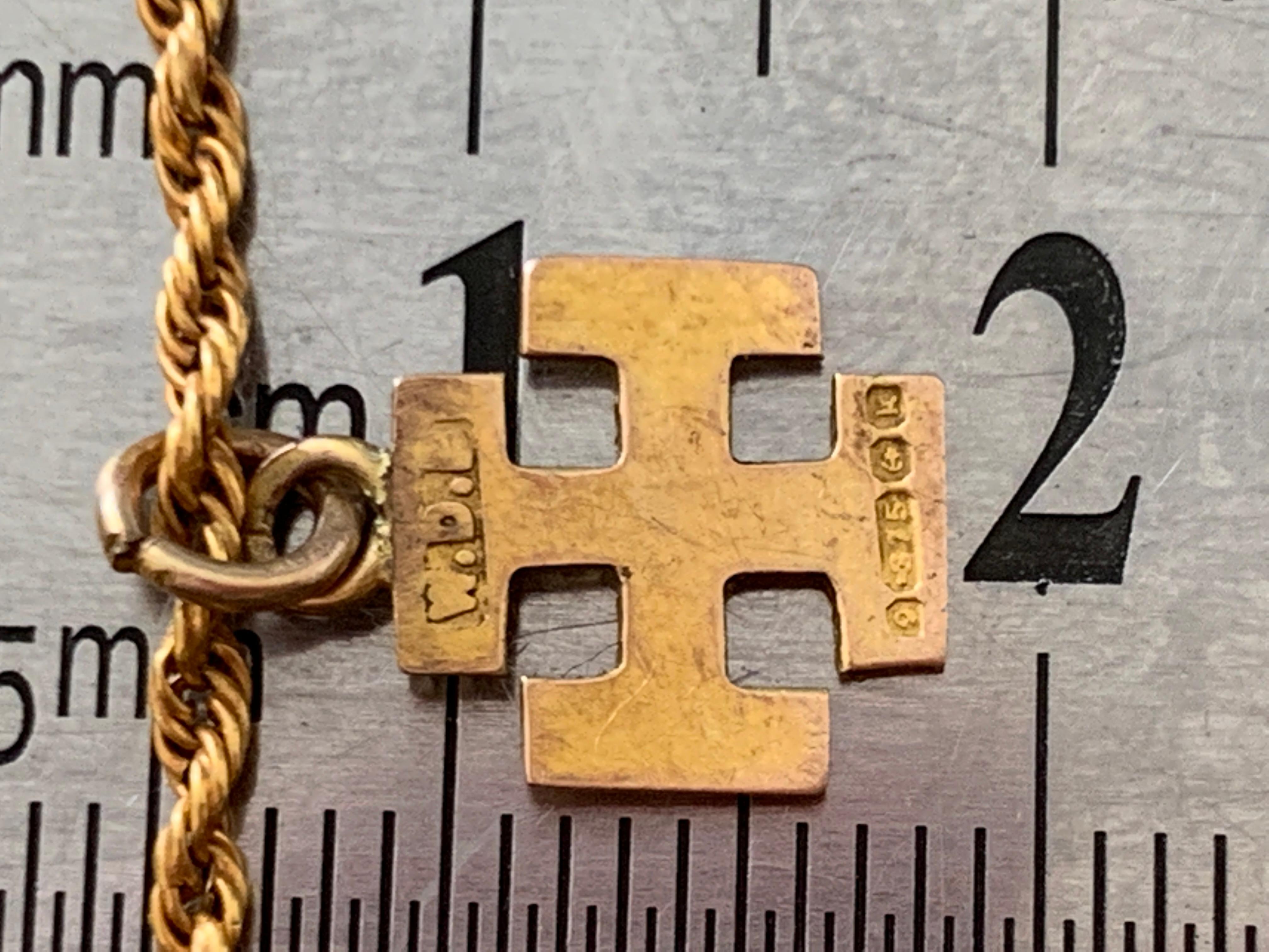 Antique 9 Carat Gold Chain & Jerusalem Cross For Sale 3