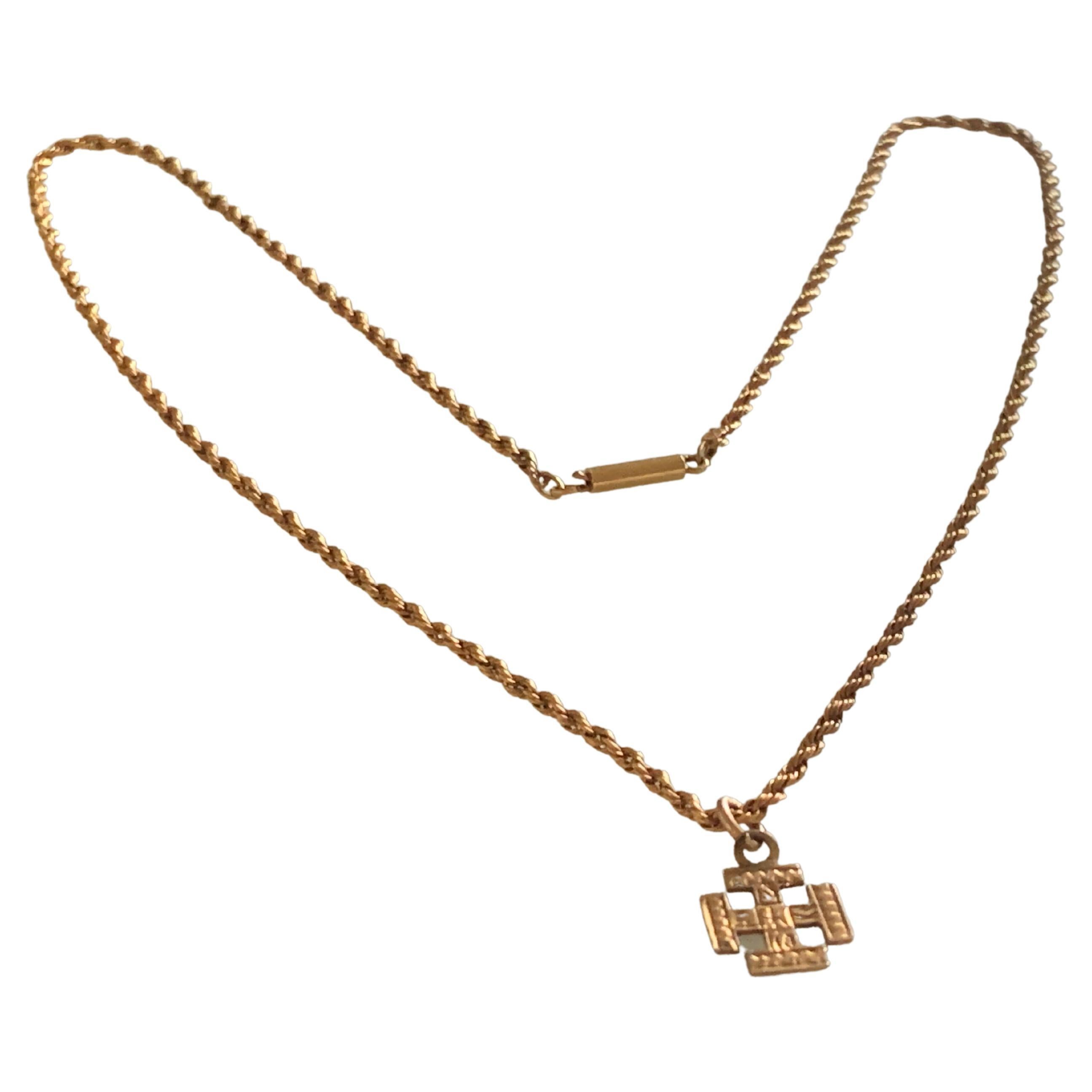 Antique 9 Carat Gold Chain & Jerusalem Cross For Sale