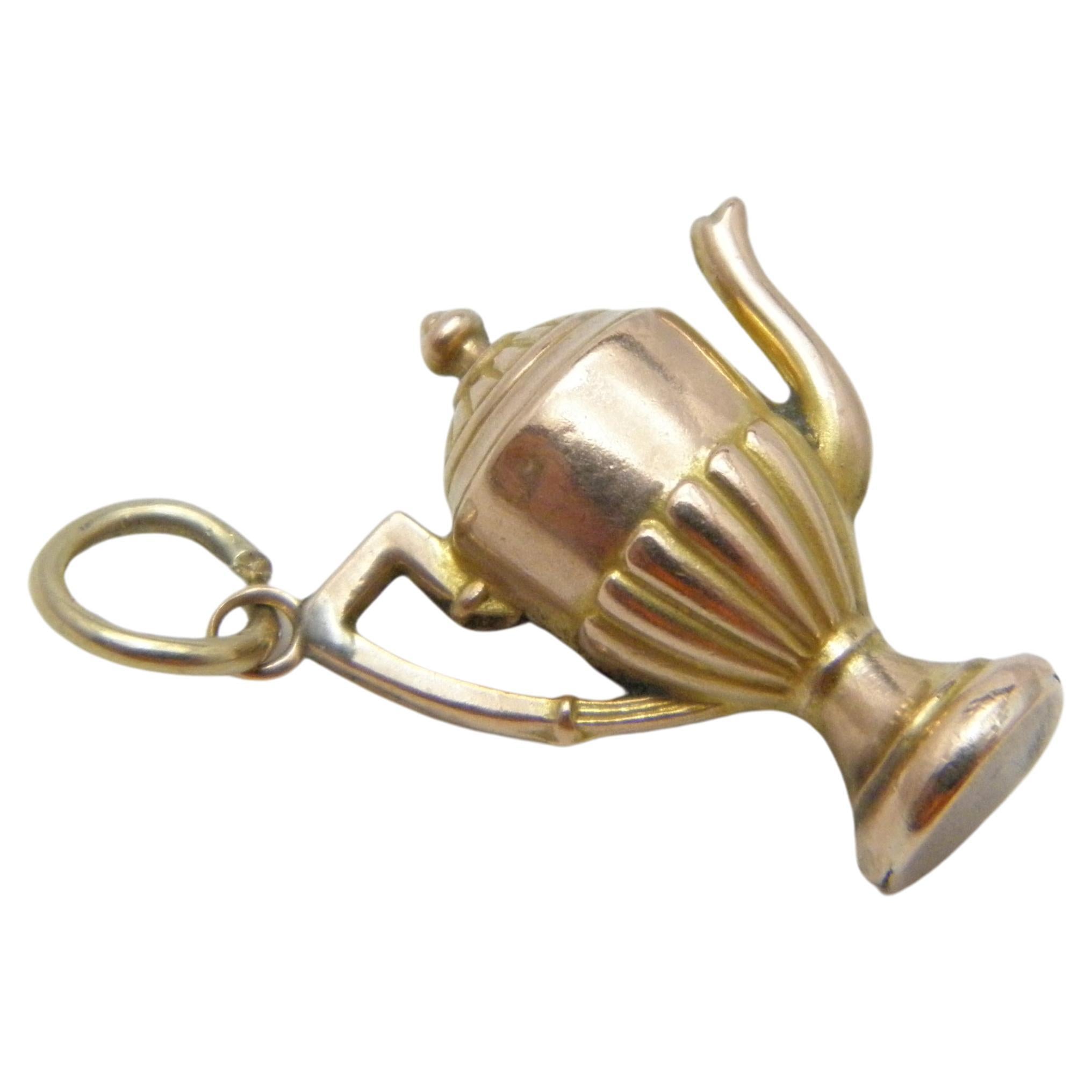 Antique 9ct Gold Coffee Pot Pendant Charm Fob c1890 375 Purity Bracelet Necklace For Sale at