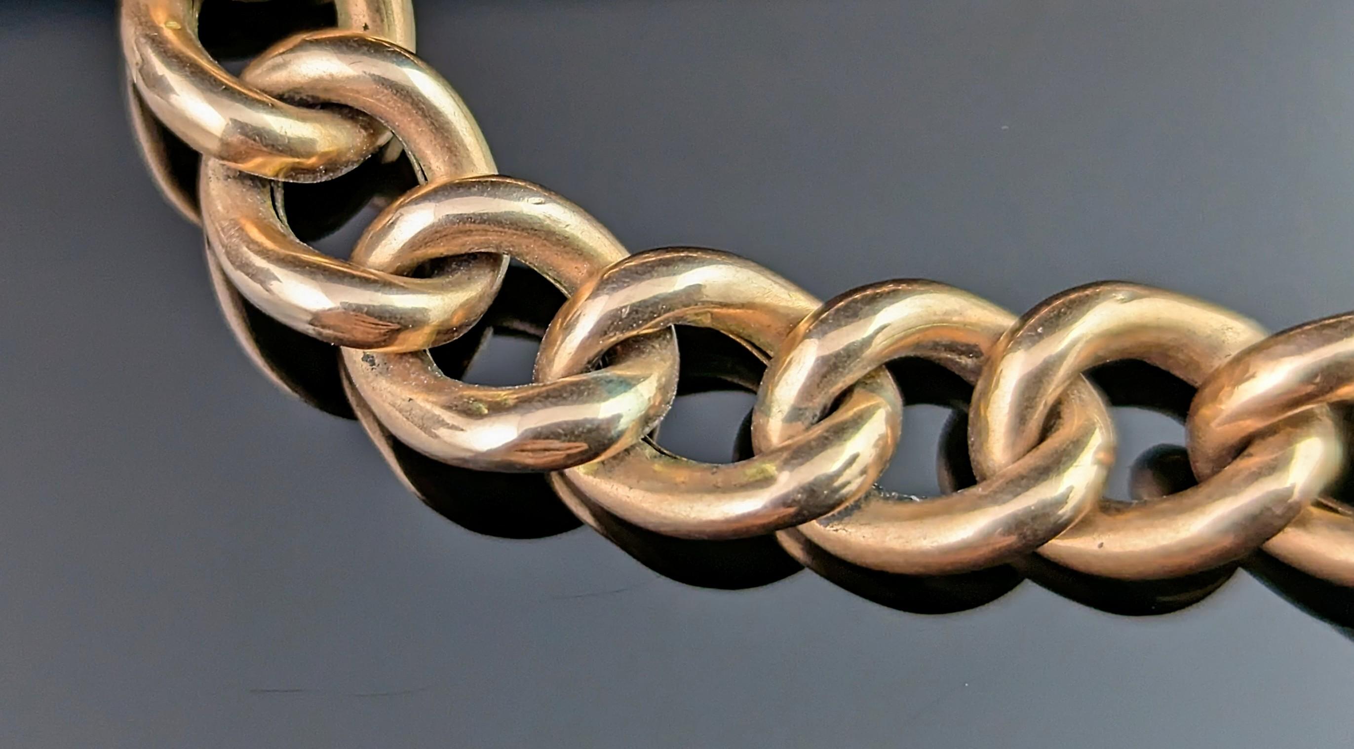 Antique 9ct gold curb link bracelet, Edwardian, Heart padlock  3