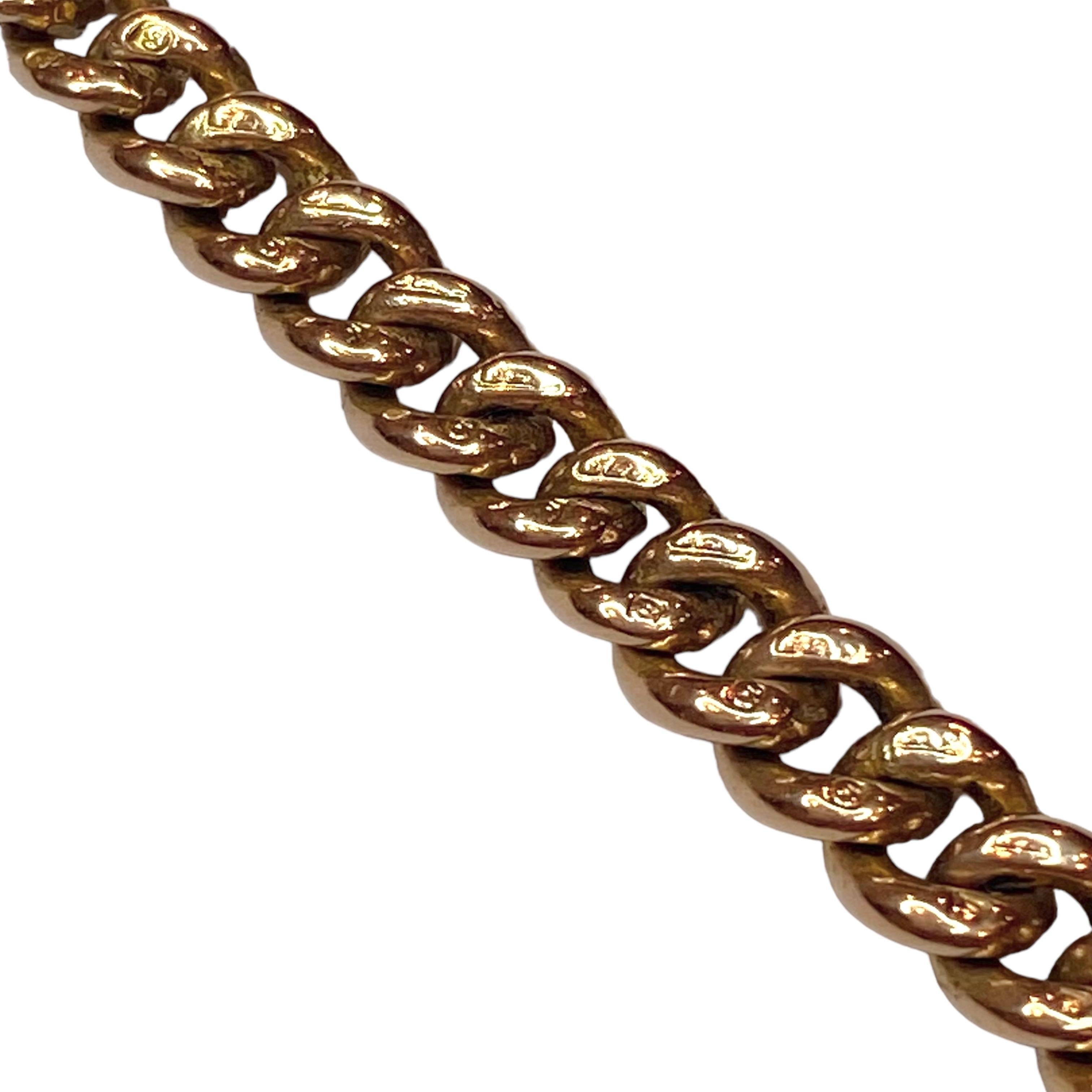Victorian Antique 9ct Gold Curb Link Double Dog Clip Albert Watch Chain Necklace & Medal