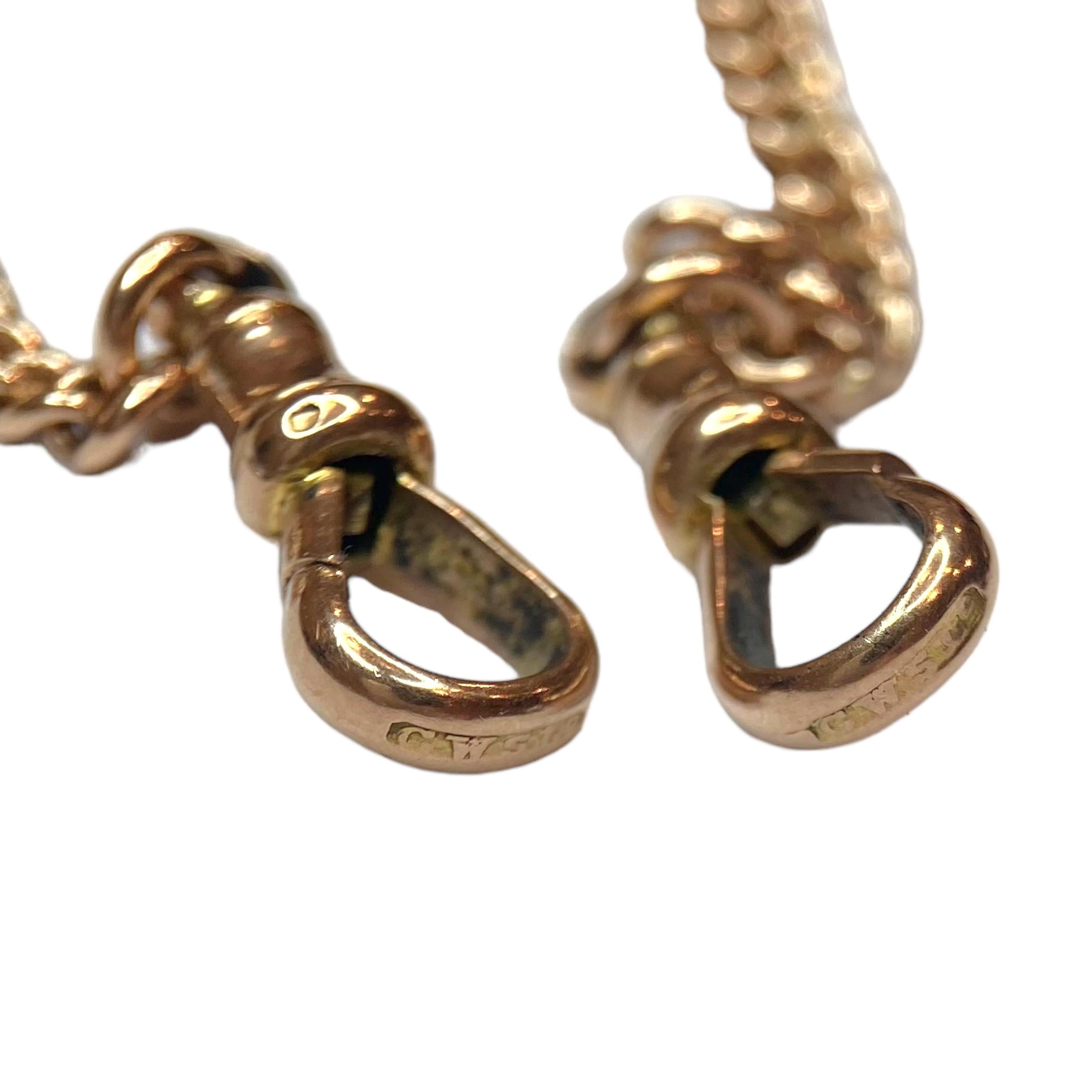 Women's Antique 9ct Gold Curb Link Double Dog Clip Albert Watch Chain Necklace & Medal