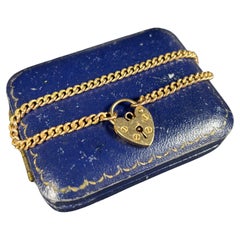Antique 9ct Gold Curb Link Heart Padlock Bracelet