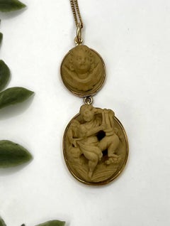 Antique 9ct Gold, Early Victorian Lava Cherub Cameo Portrait Pendant