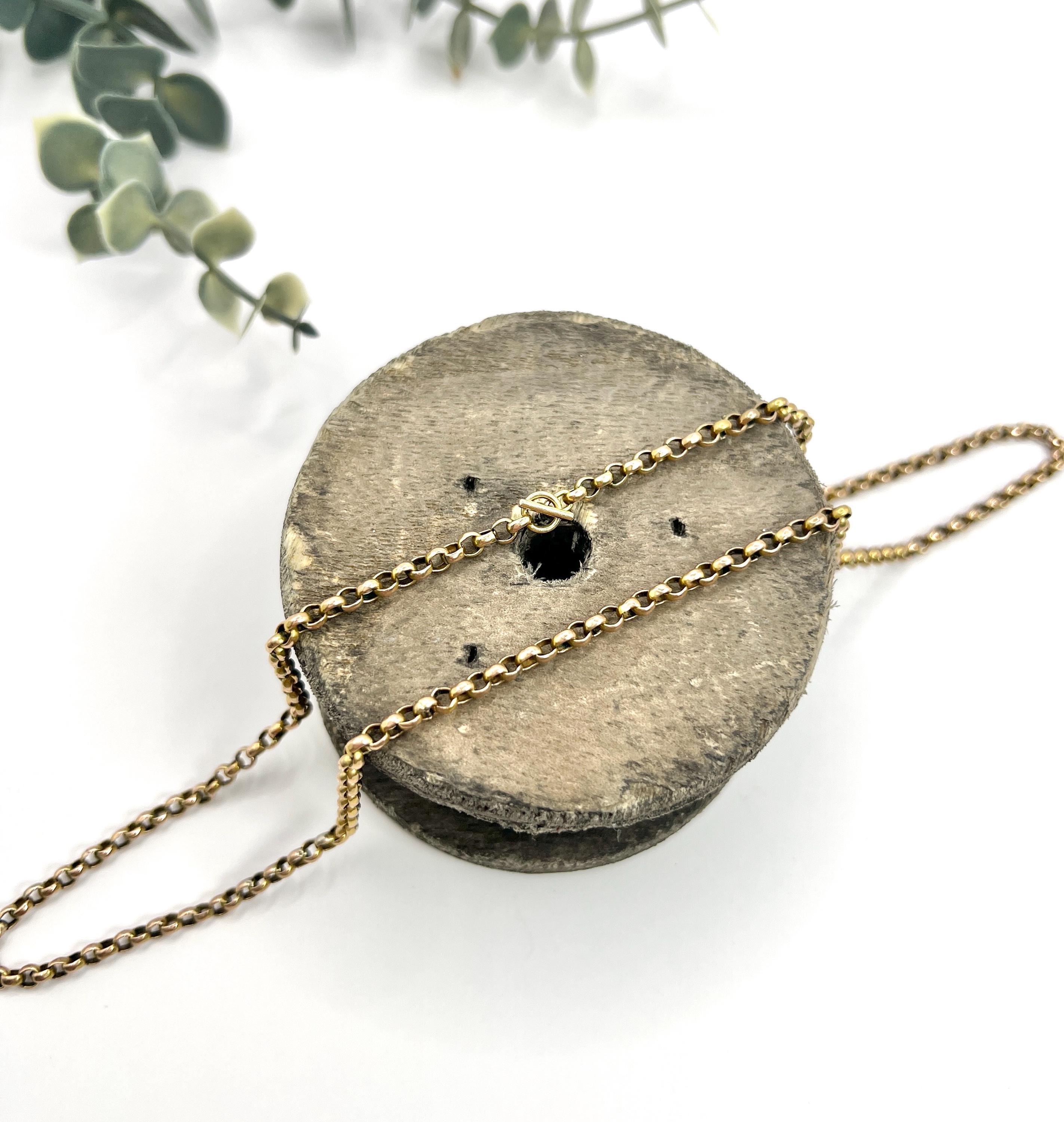 Women's or Men's Antique 9ct Gold Edwardian 20 1/4 Inch Faceted Belcher Chain with Toggle Clasp For Sale