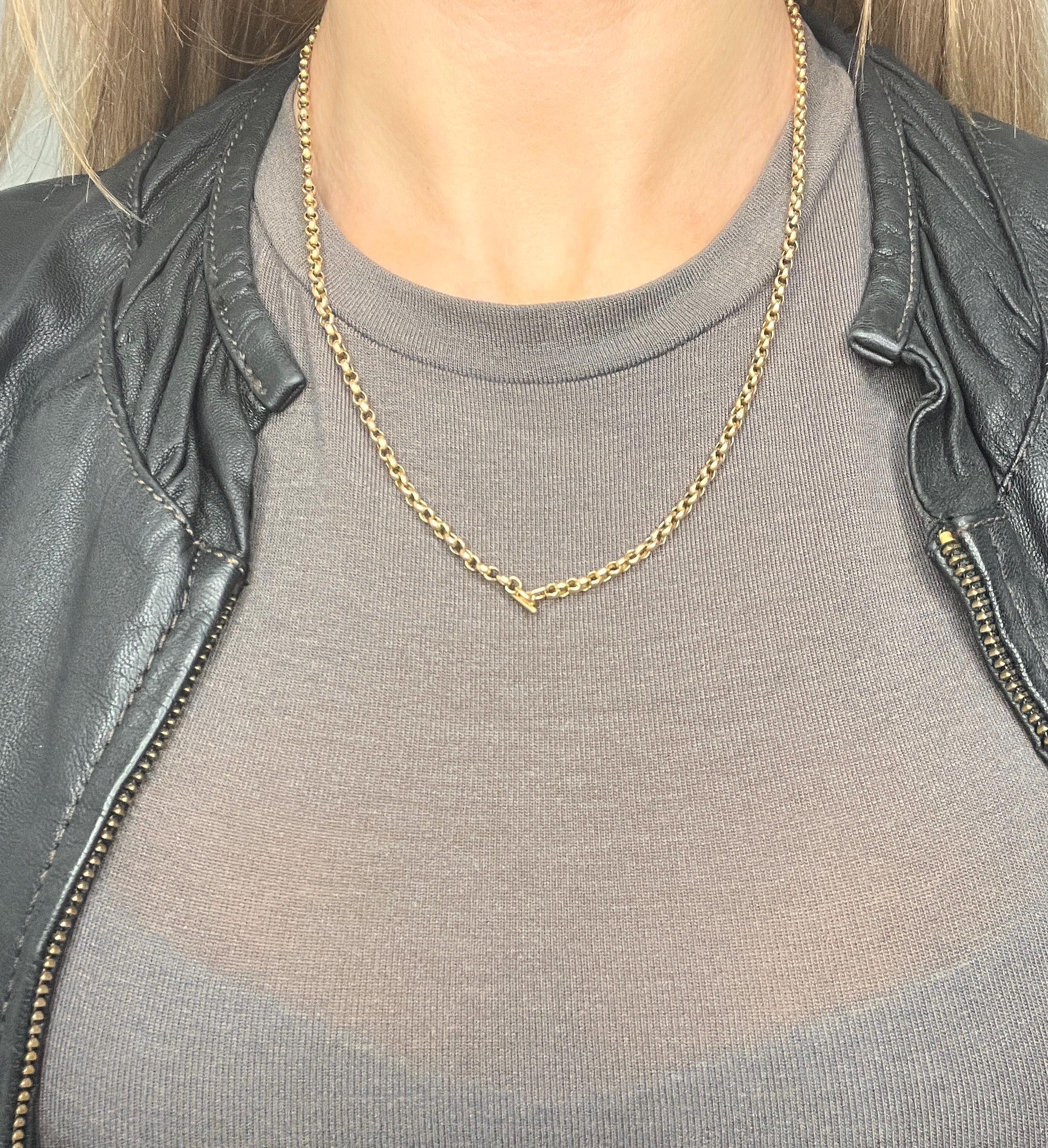 Antique 9ct Gold Edwardian 20 1/4 Inch Faceted Belcher Chain with Toggle Clasp For Sale 2