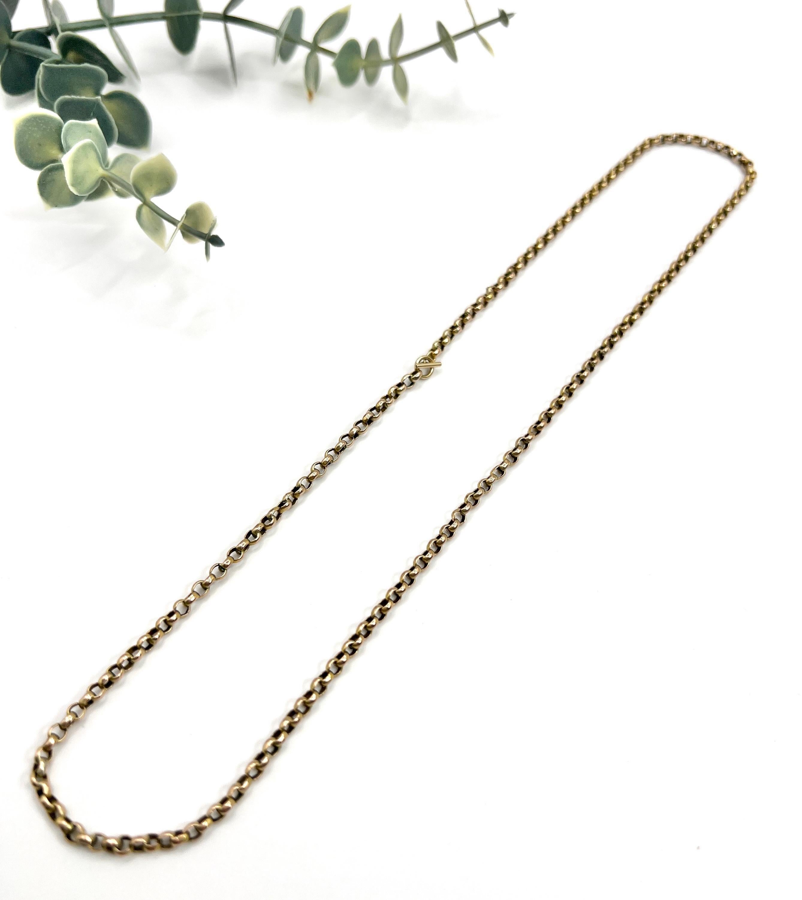 Antique 9ct Gold Edwardian 20 1/4 Inch Faceted Belcher Chain with Toggle Clasp For Sale 3