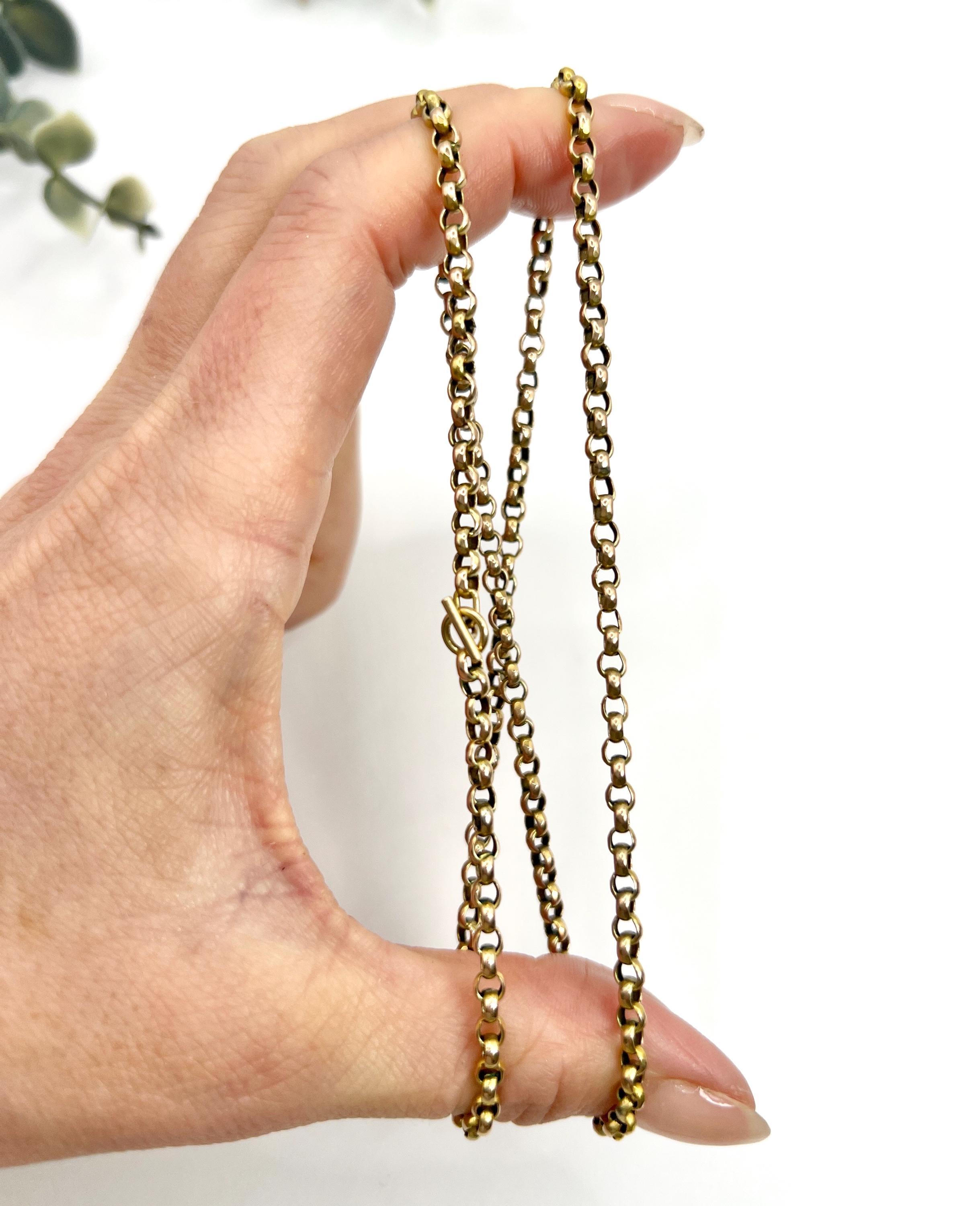 Antique 9ct Gold Edwardian 20 1/4 Inch Faceted Belcher Chain with Toggle Clasp For Sale 4