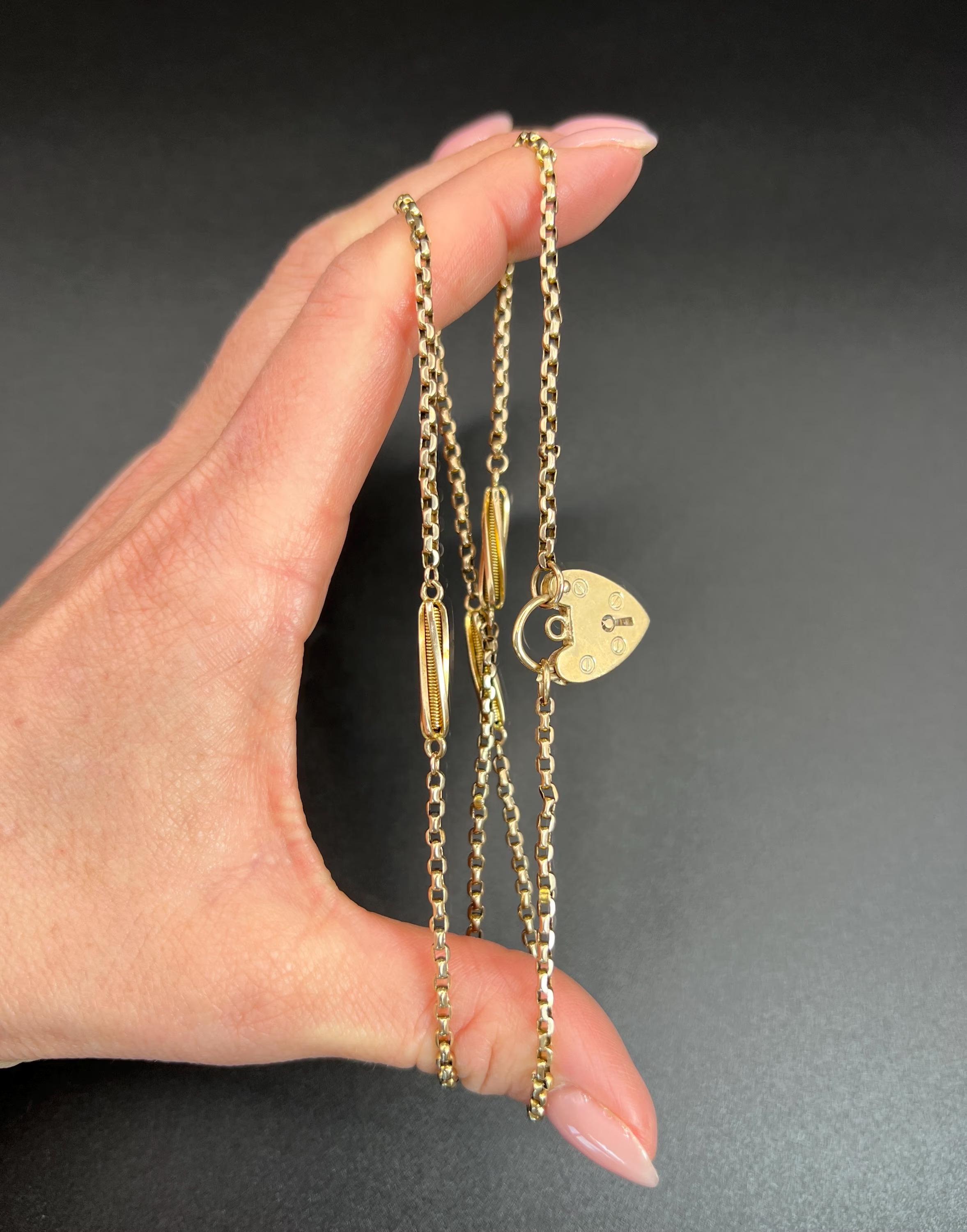 Antica catena Belcher con lucchetto a cuore, in oro 9ct, Edwardian 21 Inch Fancy Link in vendita 6