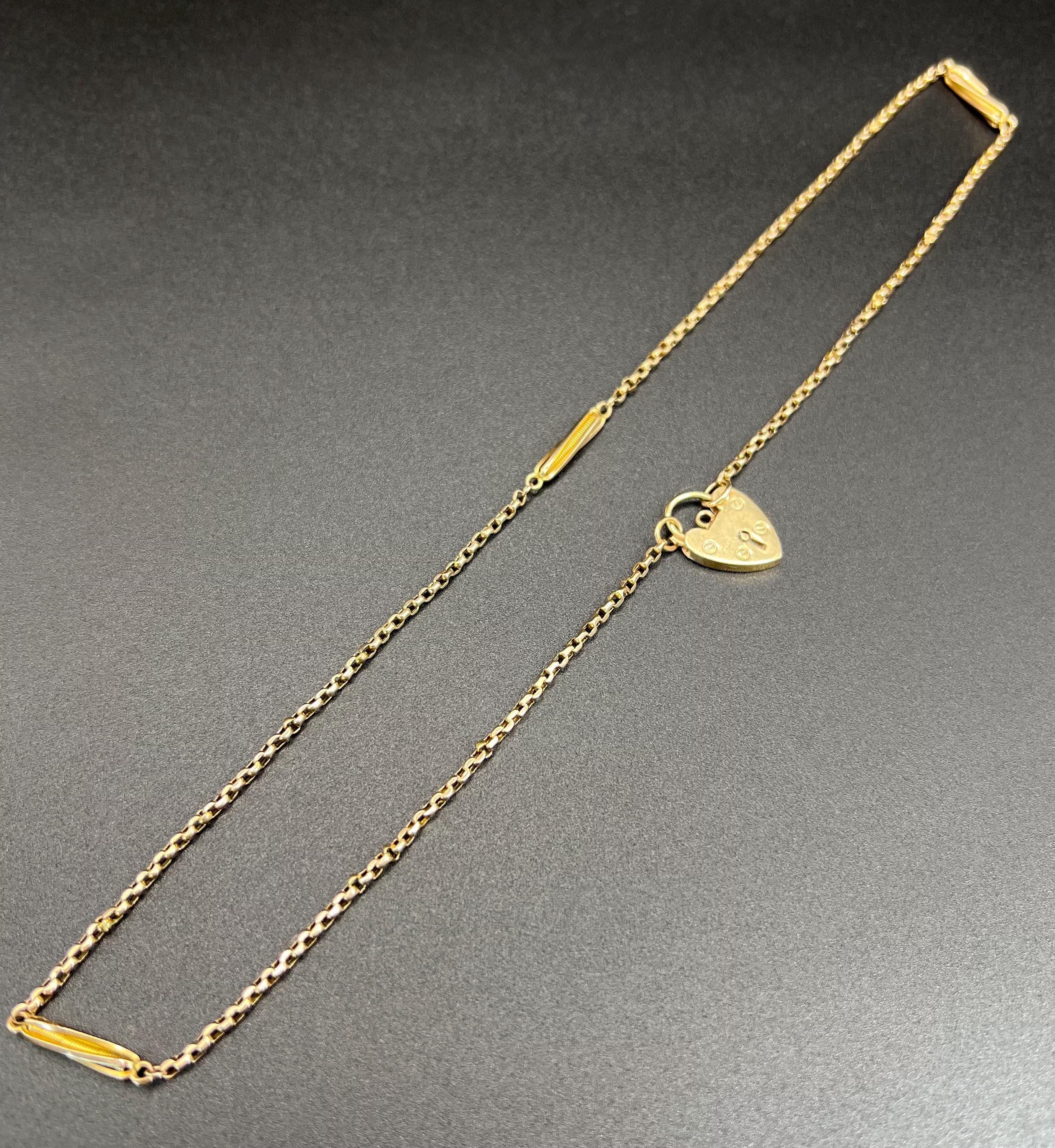 Antica catena Belcher con lucchetto a cuore, in oro 9ct, Edwardian 21 Inch Fancy Link in vendita 7