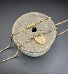 Antique 9ct Gold, Edwardian 21 Inch Fancy Link Belcher Chain with heart Padlock