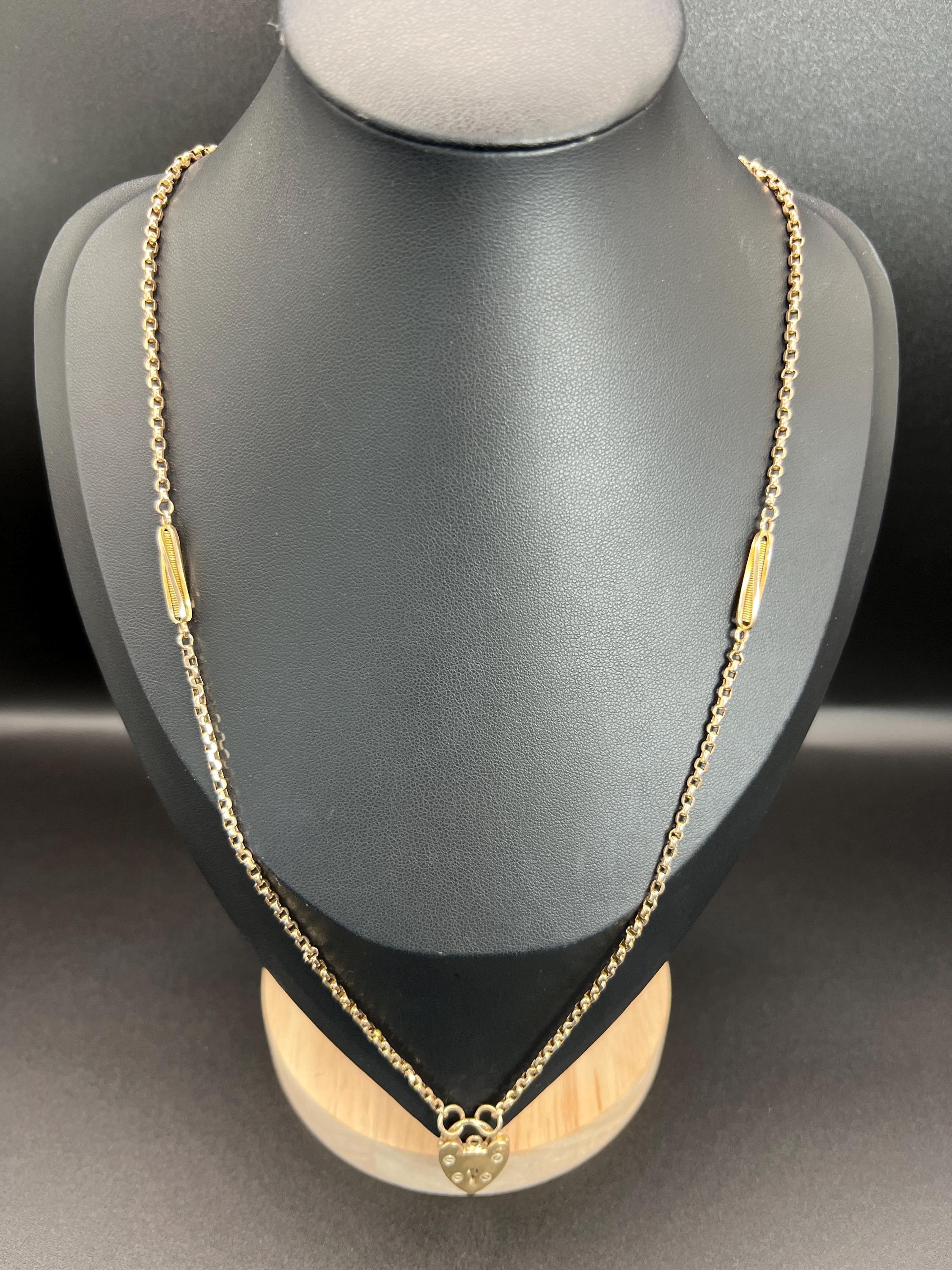 Antica catena Belcher con lucchetto a cuore, in oro 9ct, Edwardian 21 Inch Fancy Link in vendita 2