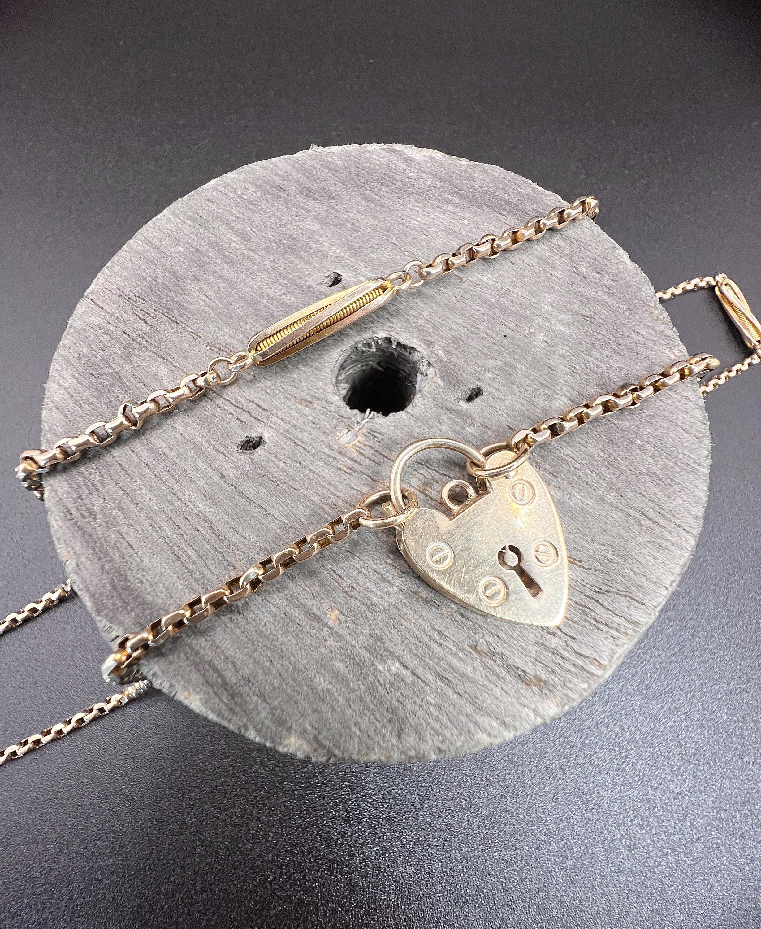 Antica catena Belcher con lucchetto a cuore, in oro 9ct, Edwardian 21 Inch Fancy Link in vendita 3