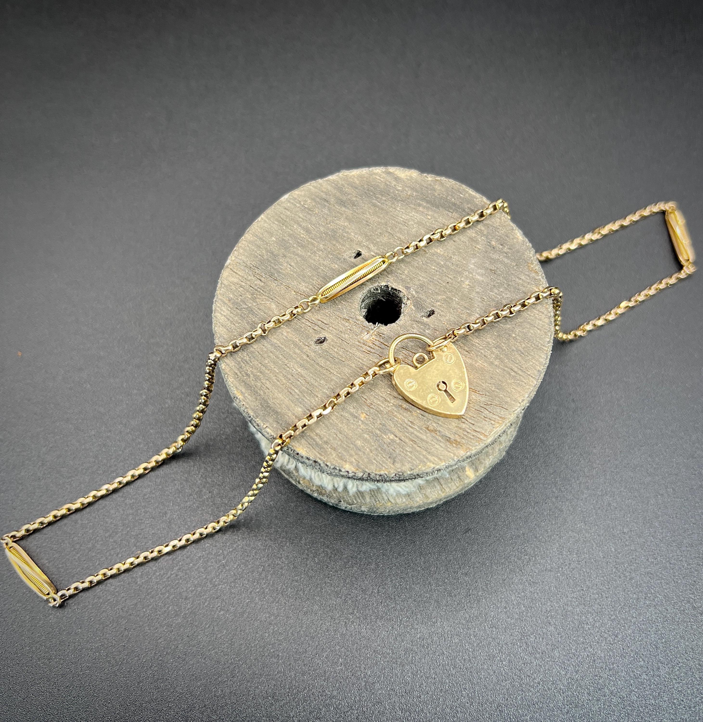 Antica catena Belcher con lucchetto a cuore, in oro 9ct, Edwardian 21 Inch Fancy Link in vendita 4