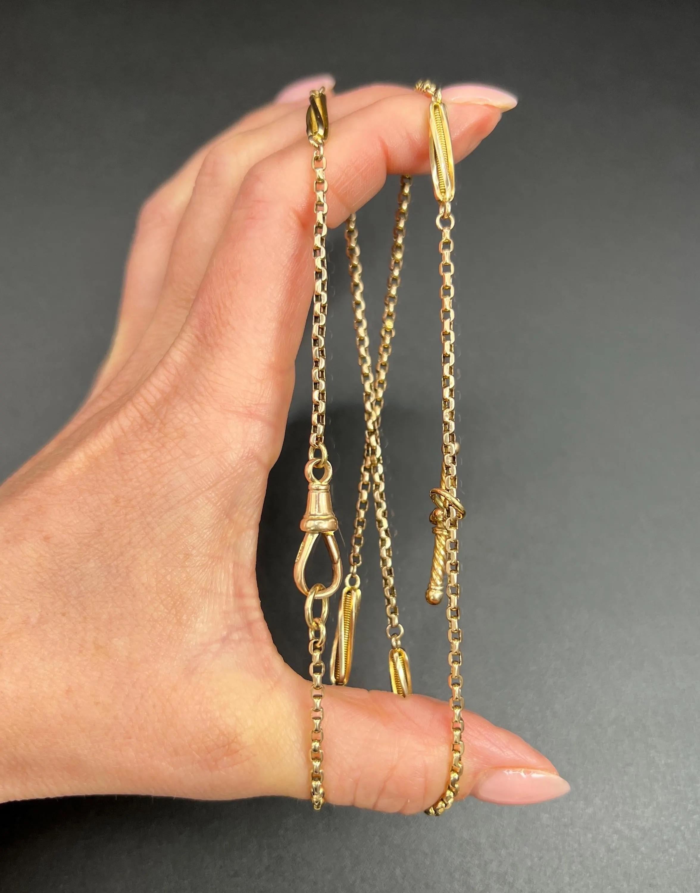 Antica catena Belcher in oro 9ct, Edwardian 22 Inch Fancy Twist Link con barra a T in vendita 5