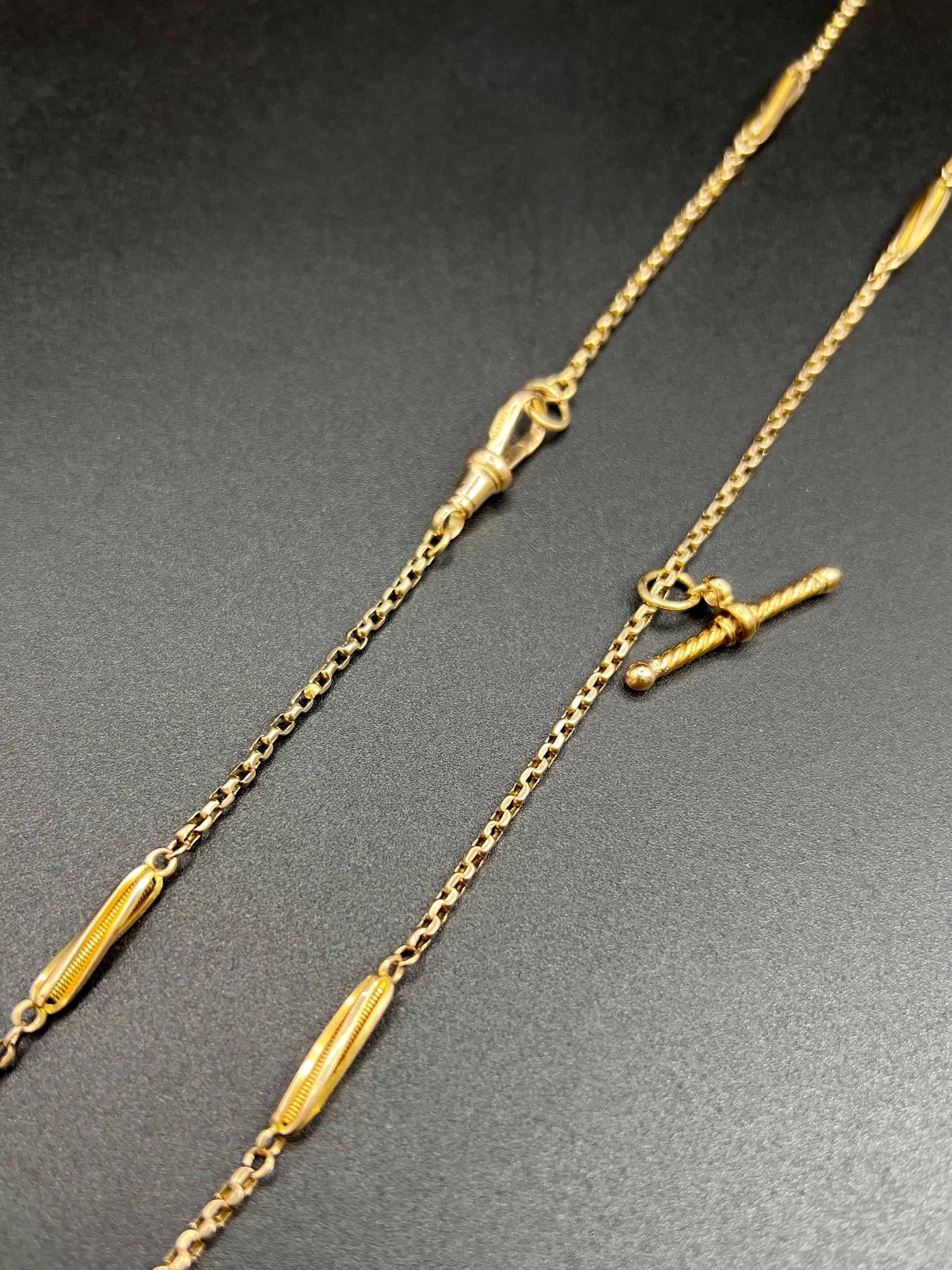 da uomo o donna Antica catena Belcher in oro 9ct, Edwardian 22 Inch Fancy Twist Link con barra a T in vendita