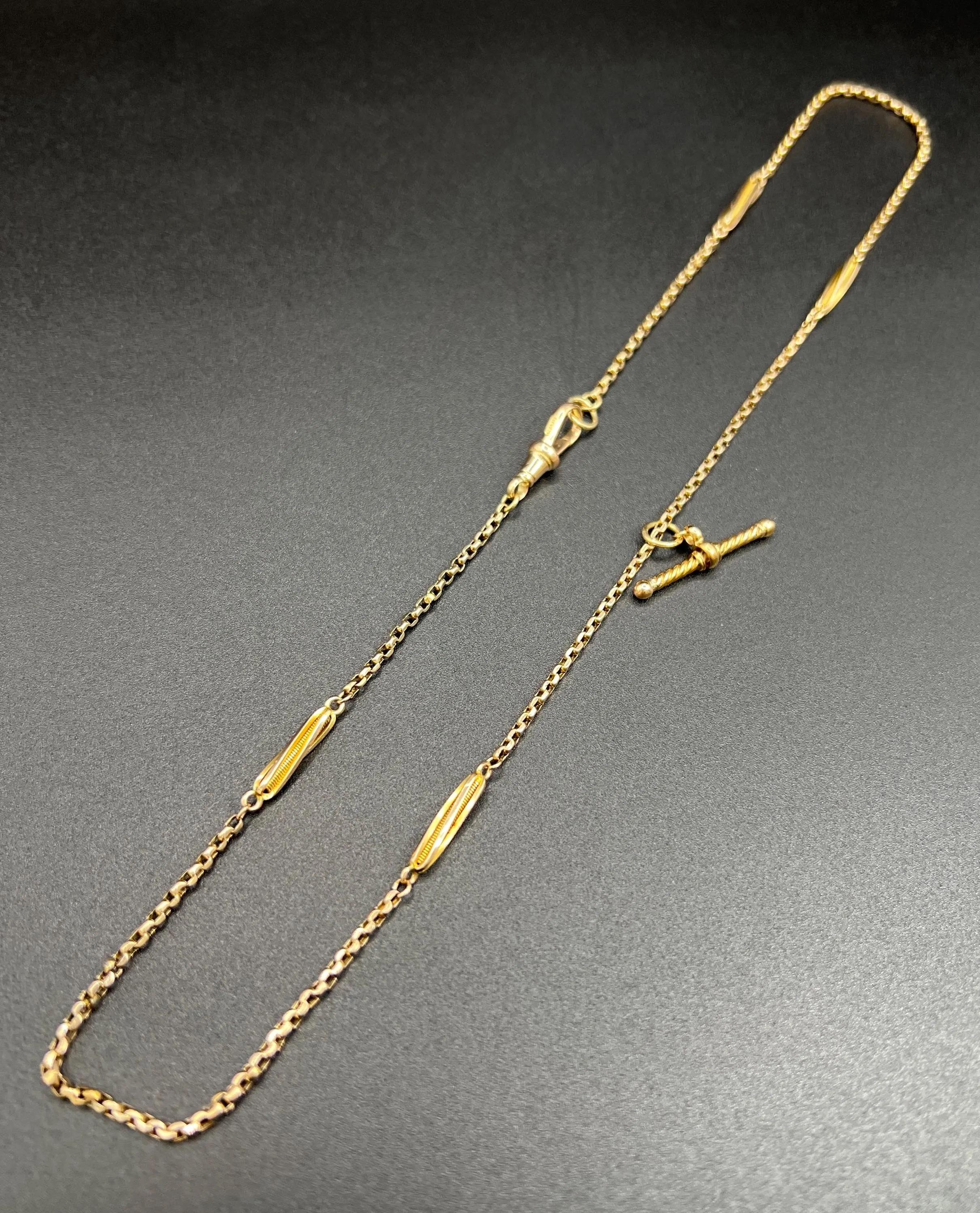 Antica catena Belcher in oro 9ct, Edwardian 22 Inch Fancy Twist Link con barra a T in vendita 3