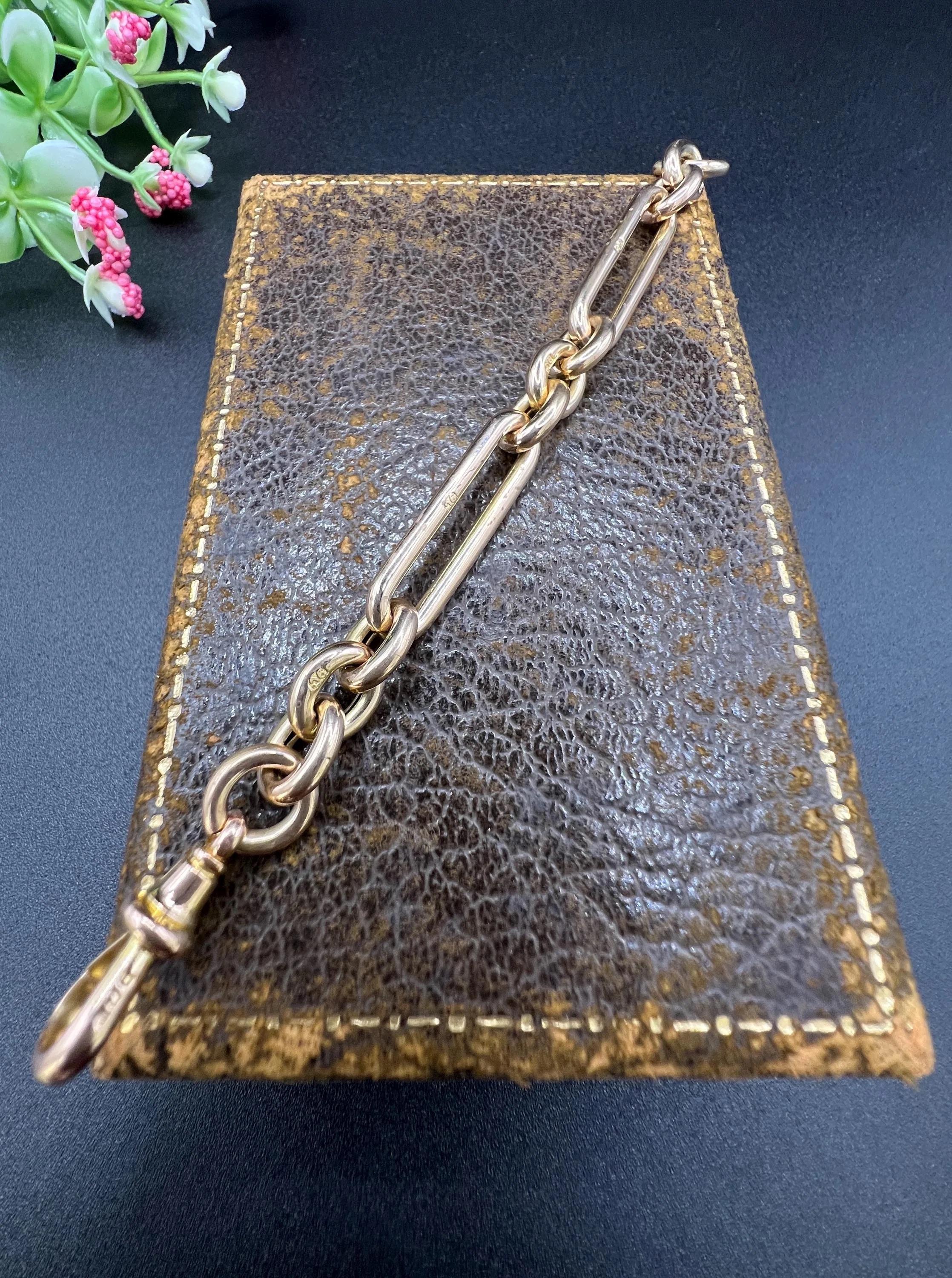 Women's or Men's Antique 9ct Gold, Edwardian 4 3/4 Trombone Link, Fetter and Three Chain Extender For Sale