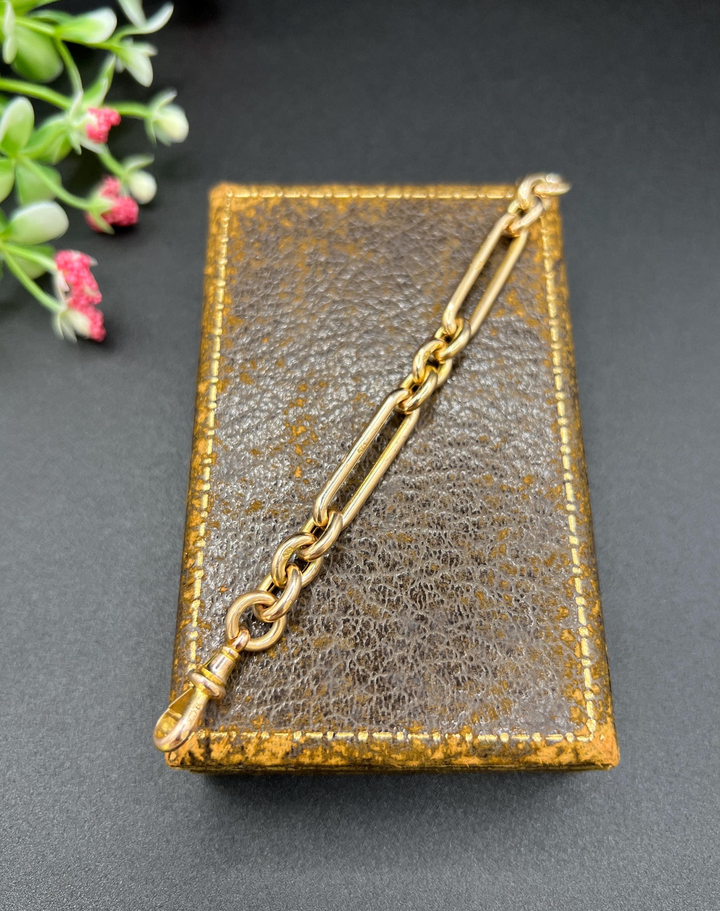 Antique 9ct Gold, Edwardian 4 3/4 Trombone Link, Fetter and Three Chain Extender For Sale 2