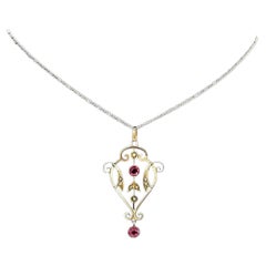 Pendentif ancien en or 9ct, grenat almandin et perles, Circa 1910