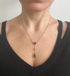 Antique 9ct Gold, Edwardian Amethyst, Pearl Drop Pendant Circa 1910