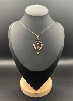Antique 9ct Gold, Edwardian Amethyst, Pearl & Peridot Suffragette Pendant