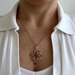 Antique 9ct Gold, Edwardian Amethyst, Pearl & Peridot Suffragette Pendant