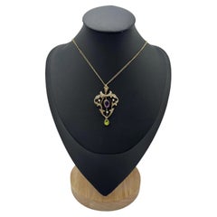 Antique 9ct Gold, Edwardian Amethyst, Pearl & Peridot Suffragette Pendant