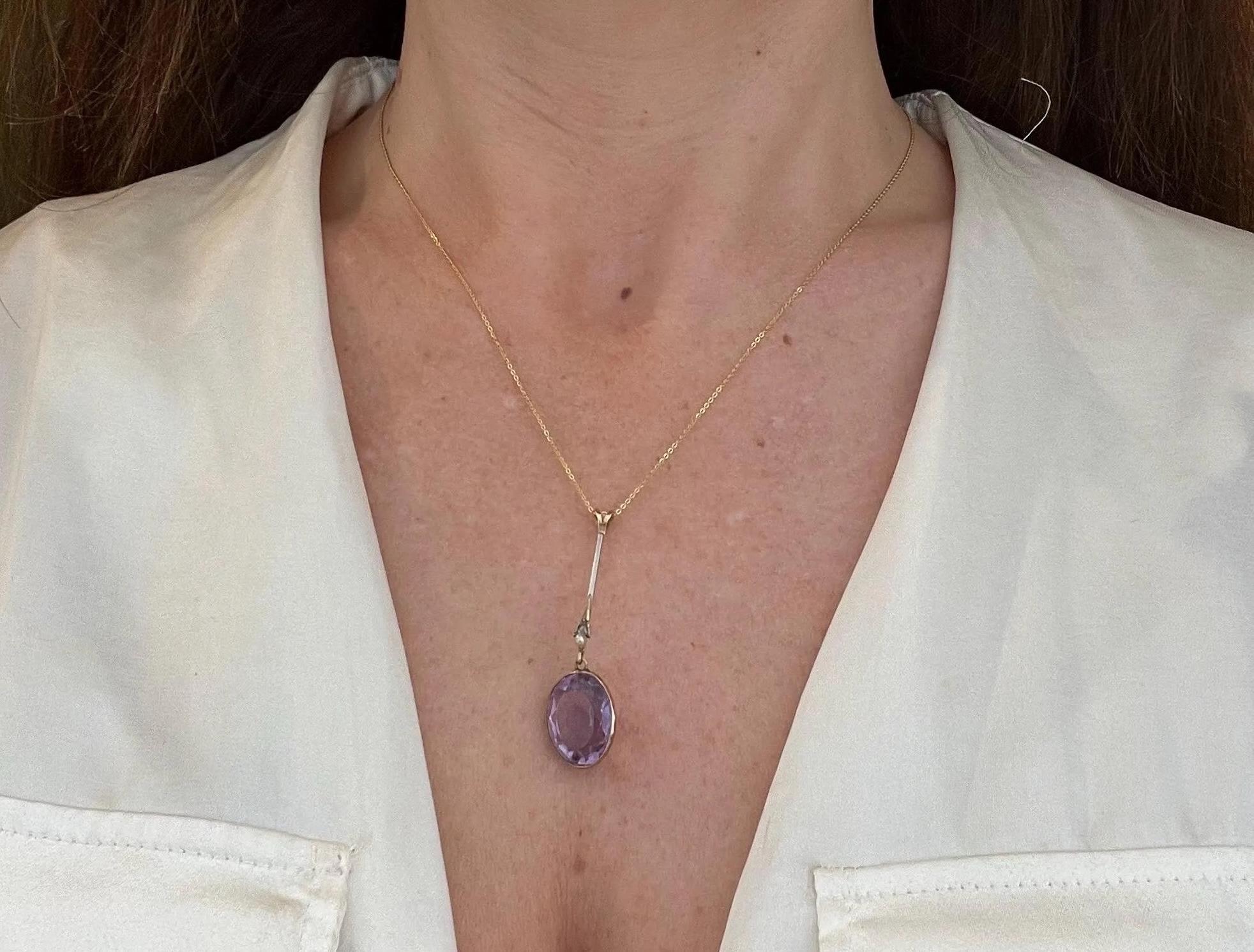 Antiguo colgante eduardiano de oro de 9 ct con amatista, perla y diamante rosa Circa 1910 en venta 5