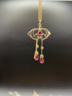 Antique 9ct Gold, Edwardian Amethyst, Peridot & Seed Pearl Suffragette Pendant